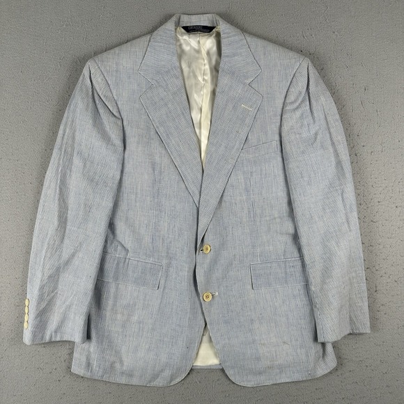 Vtg 80s Polo Ralph Lauren Blazer Men's 40S Blue‎ White Seersucker Cotton Madras